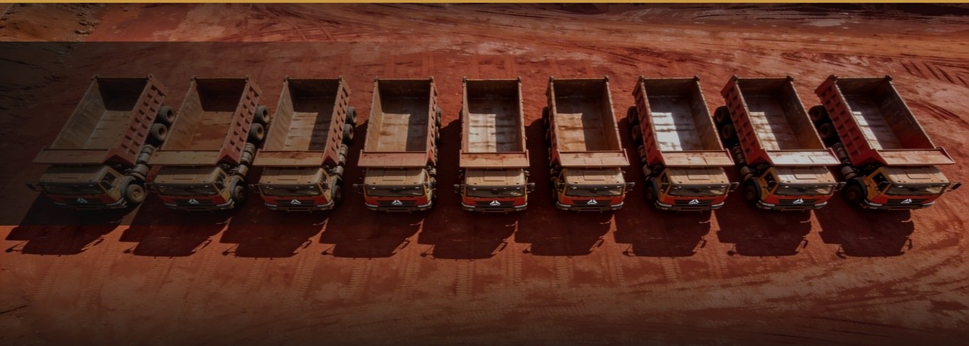 Flotte Altima Transport — camions bennes sur site minier en Guinée